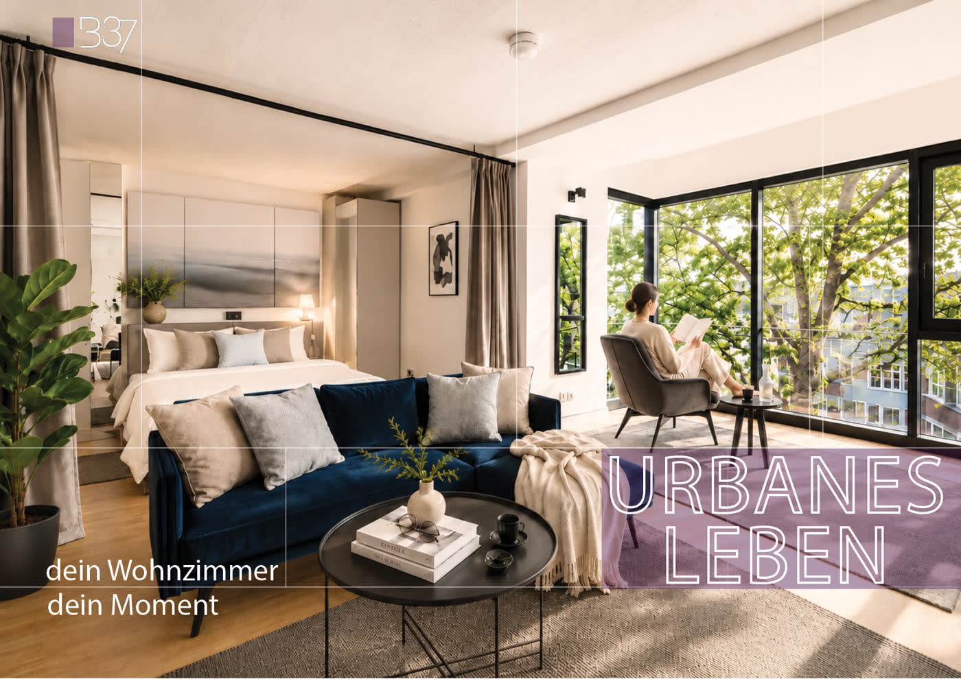 Wohnzimmer einer Loft-Wohnung im Bunker 37
